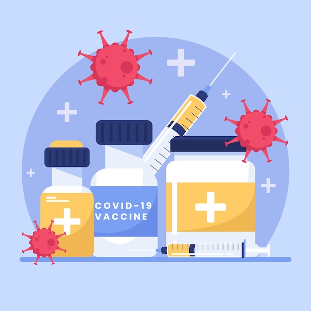 Gratis vector vlakke hand getekend coronavirus vaccin illustratie