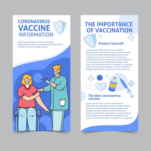 Gratis vector vlakke hand getekend coronavirus vaccinatie informatieve brochure sjabloon