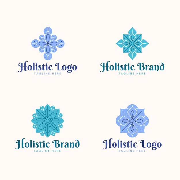 Vlakke hand getekend holistische logo set