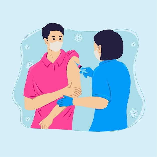 Vlakke hand getekende arts vaccin injecteren aan een patiënt
