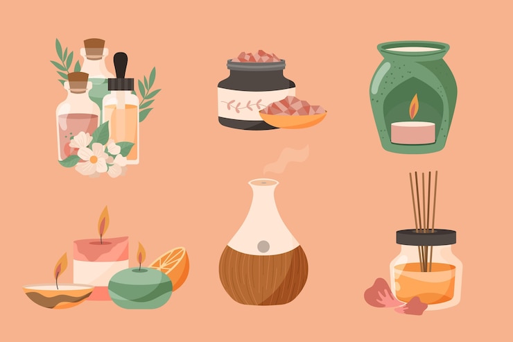 Gratis Vector vlakke hand getrokken aromatherapie elementenset