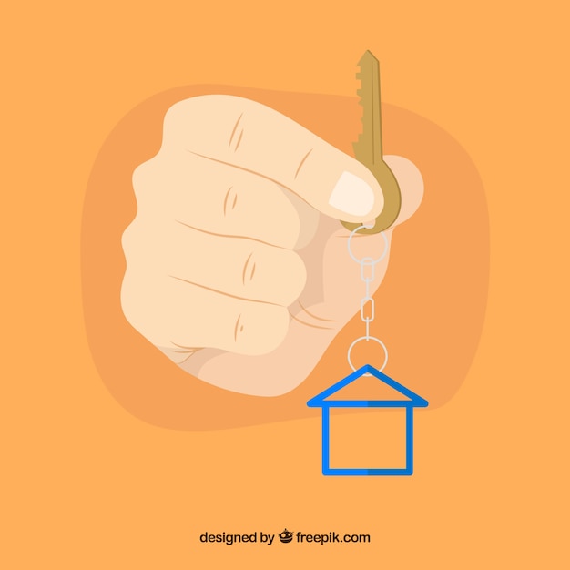 Vlakke hand met huis sleutel achtergrond