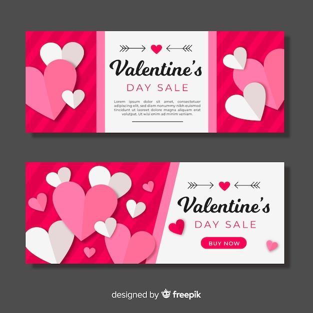 Vlakke harten valentijn verkoop banner set