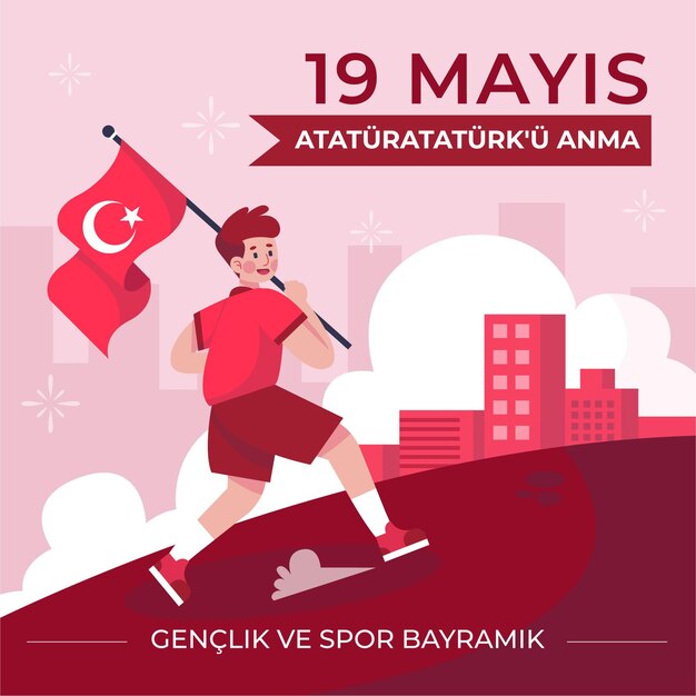 Vlakke herdenking van ataturk, jeugd en sportdag illustratie