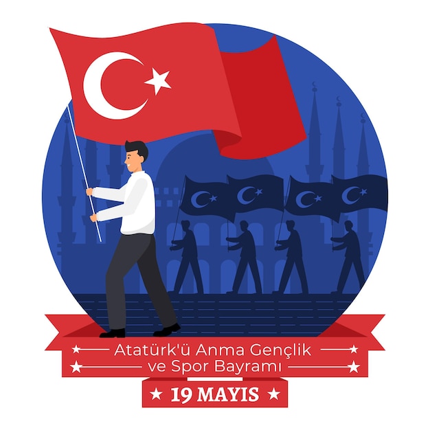 Gratis vector vlakke herdenking van ataturk, jeugd en sportdag illustratie