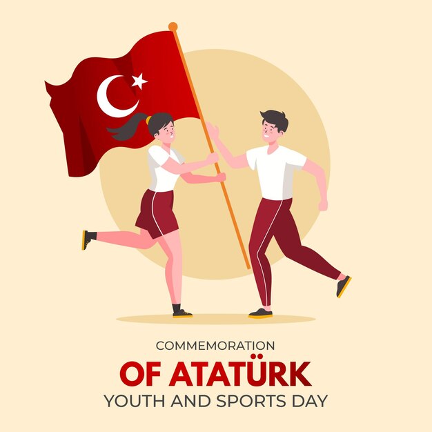 Vlakke herdenking van ataturk, jeugd en sportdag illustratie