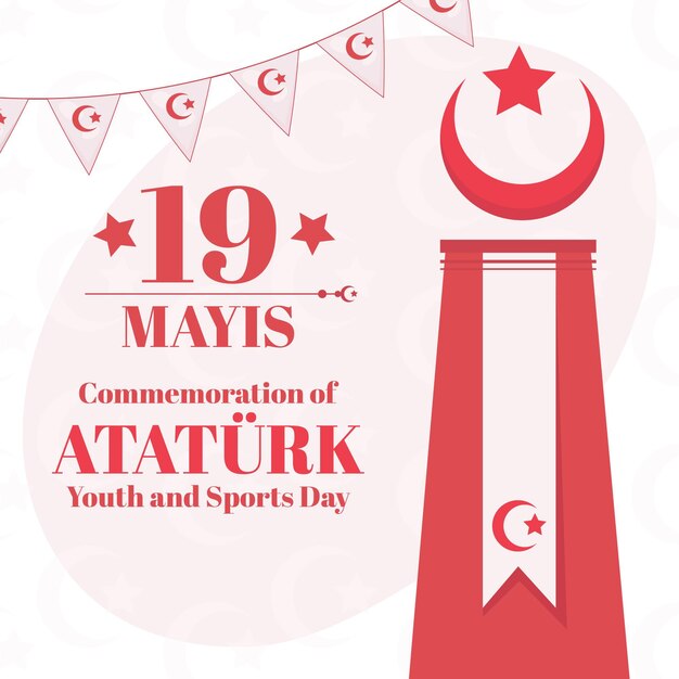 Vlakke herdenking van ataturk, jeugd en sportdag illustratie