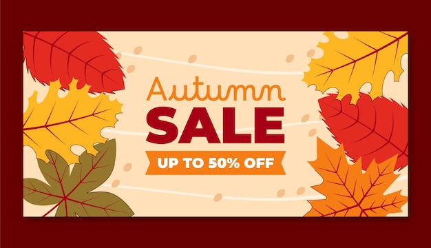 Gratis vector vlakke horizontaal verkoop banner sjabloon voor het herfstseizoen viering