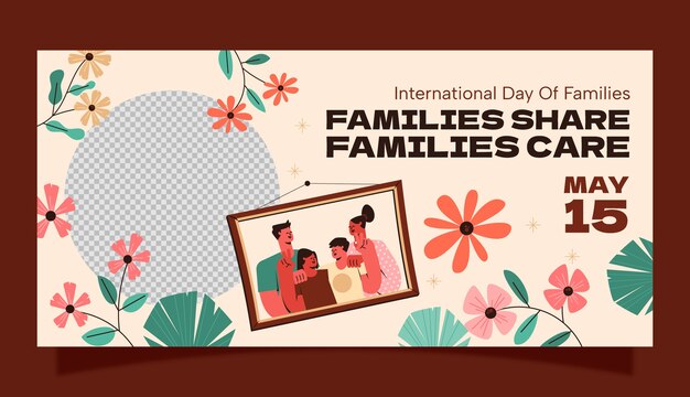 Vlakke horizontale banner sjabloon voor internationale dag van de gezinnen