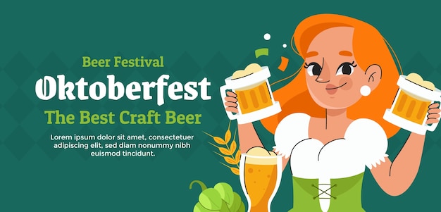 Gratis vector vlakke horizontale banner sjabloon voor oktoberfest bierfestival viering