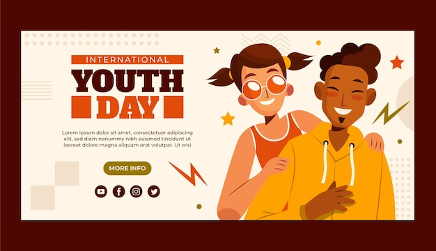 Gratis vector vlakke horizontale banners voor de internationale jeugddag