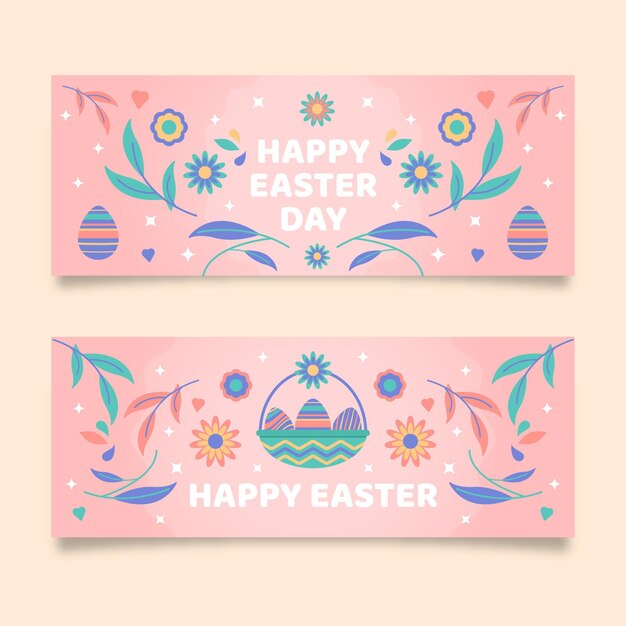 Gratis vector vlakke horizontale pasen-banner set