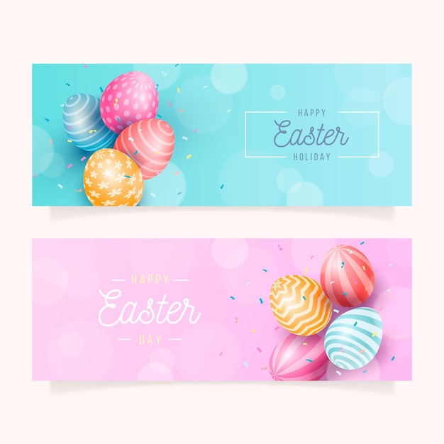 Gratis vector vlakke horizontale pasen-banners