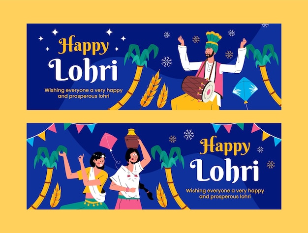 Gratis vector vlakke horizontale spandoeken voor lohri-festival