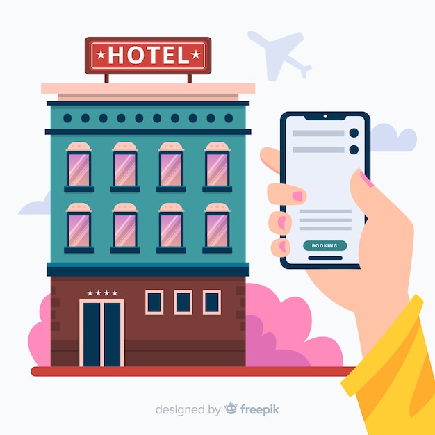 Gratis vector vlakke hotelreserveringsconcept achtergrond