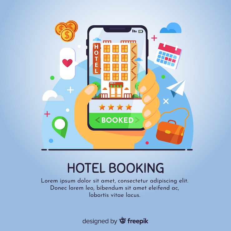 Gratis Vector vlakke hotelreserveringsconcept