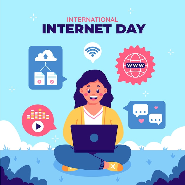 Vlakke illustratie van de internationale internetdag