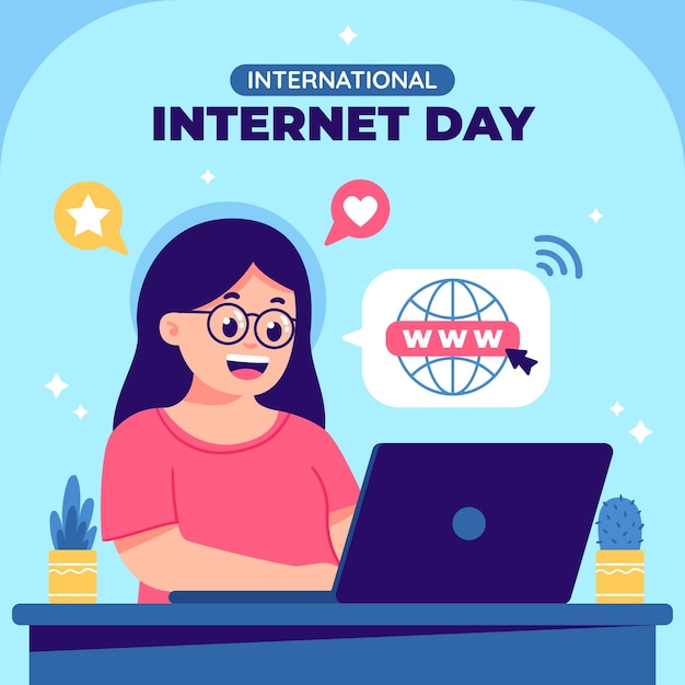 Vlakke illustratie van de internationale internetdag