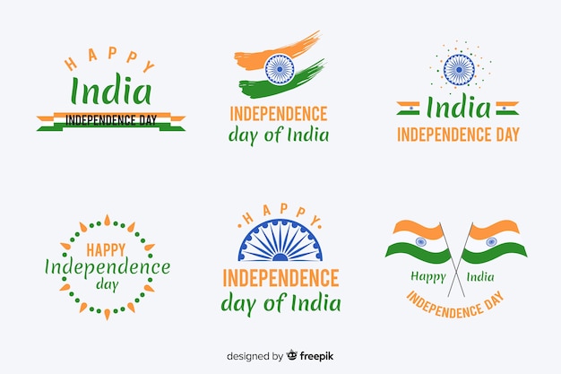 Gratis vector vlakke india onafhankelijkheidsdag kenteken collectie