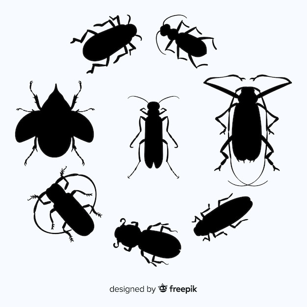 Gratis vector vlakke insecten silhouet collectie