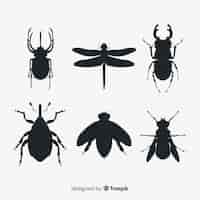 Gratis vector vlakke insecten silhouet collectie