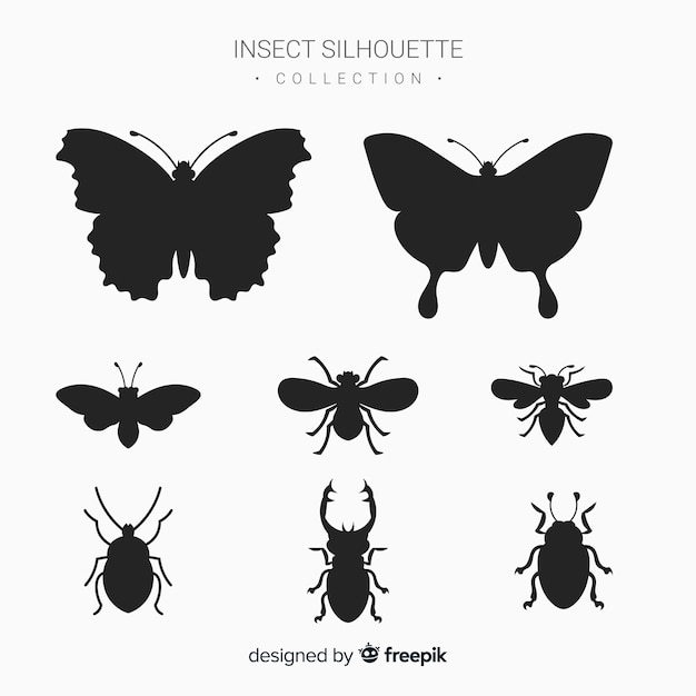 Vlakke insecten silhouetten collectie