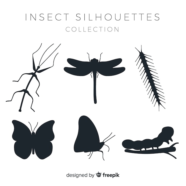 Gratis vector vlakke insecten silhouetten collectie