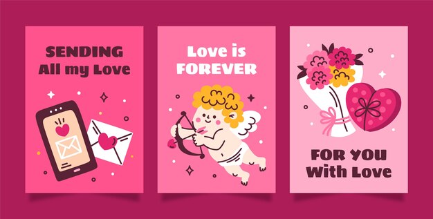 Gratis vector vlakke kaartjescollectie voor valentijnsdag