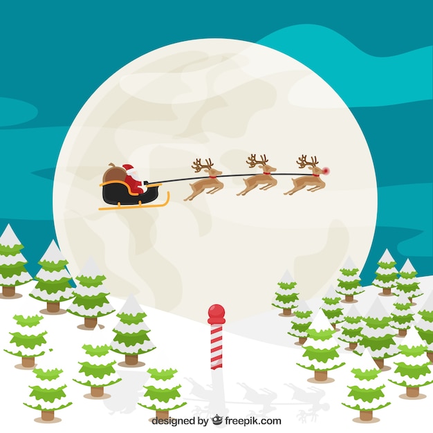 Gratis vector vlakke kerst achtergrond met slee