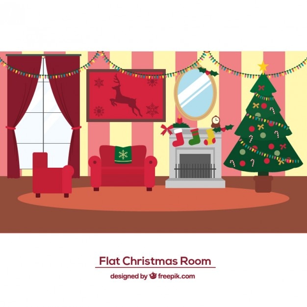 Gratis vector vlakke kerst kamer