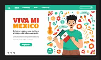 Gratis vector vlakke landingspagina sjabloon voor de viering van de onafhankelijkheidsdag van mexico