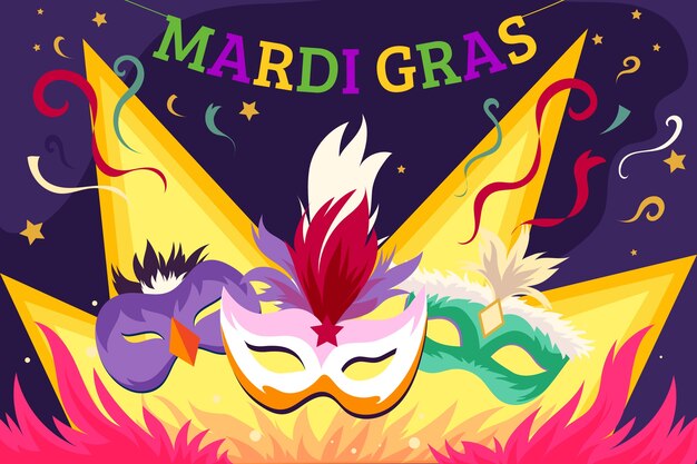 Gratis vector vlakke mardi gras achtergrond