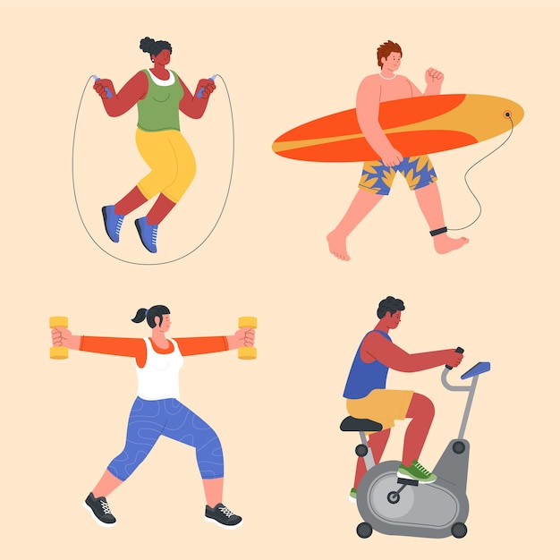 Gratis vector vlakke mensen die sportenillustratie doen