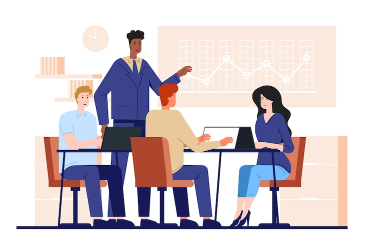 Gratis Vector vlakke mensen op zakelijke training geïllustreerd