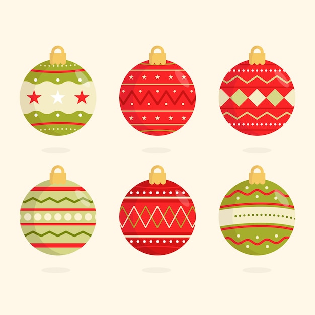 Gratis vector vlakke mooie kerstballen