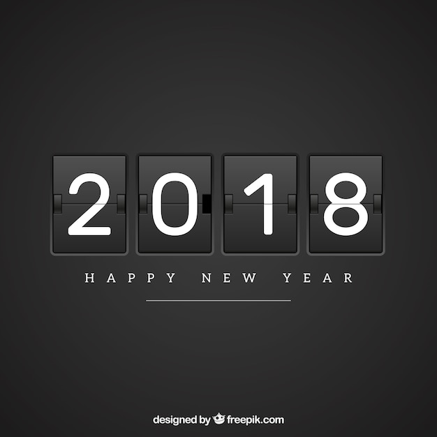Vlakke nieuwe jaar 2018 achtergrond in zwarte