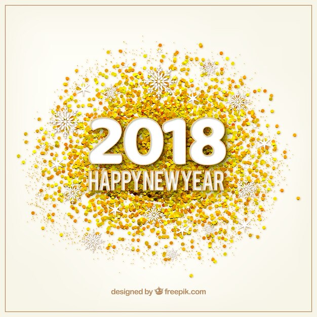 Gratis vector vlakke nieuwe jaar 2018 achtergrond met confetti