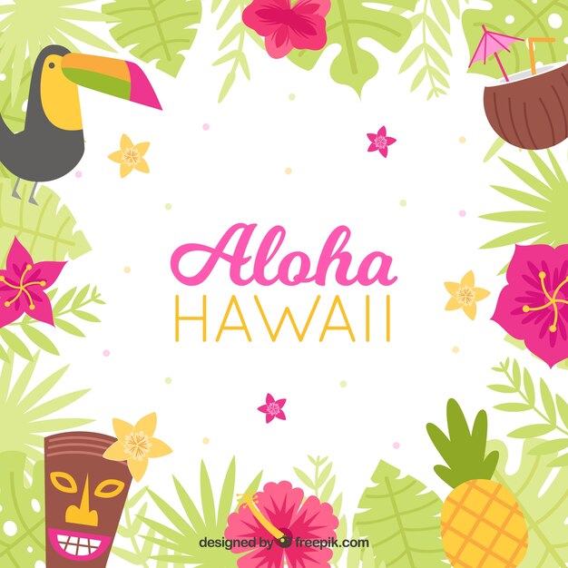 Vlakke ontwerp kleurrijke hawaii aloha achtergrond