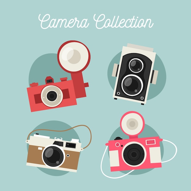 Gratis vector vlakke ontwerp schattige camera collectio