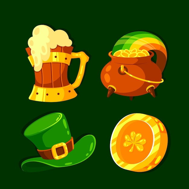 Gratis vector vlakke ontwerpelementen collectie voor st. patrick's day viering