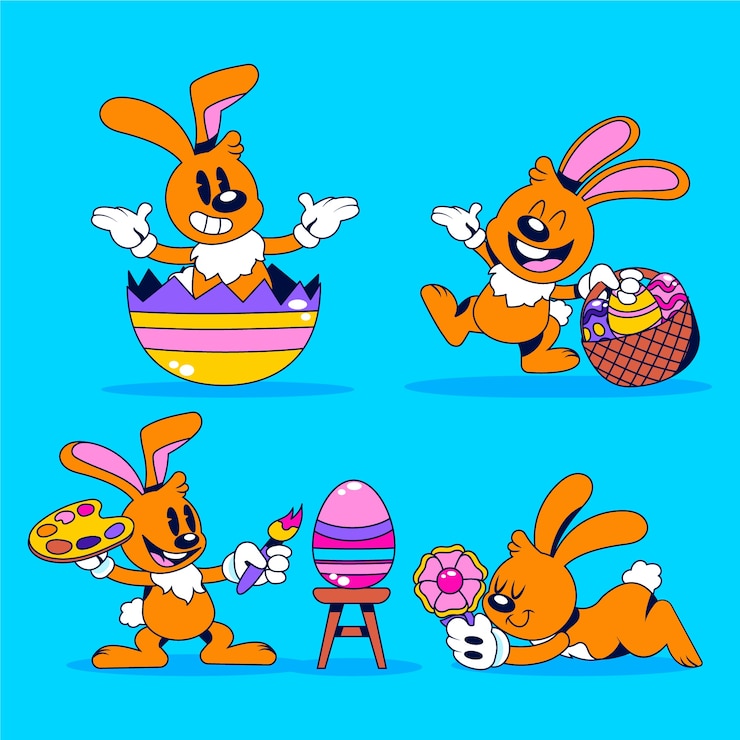 Gratis Vector vlakke paaskonijncollectie