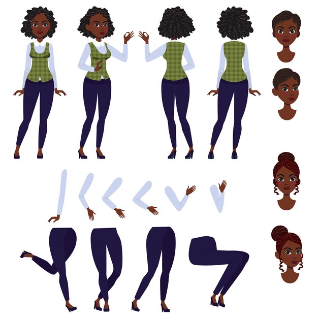 Vlakke pictogrammen set van zwarte dame