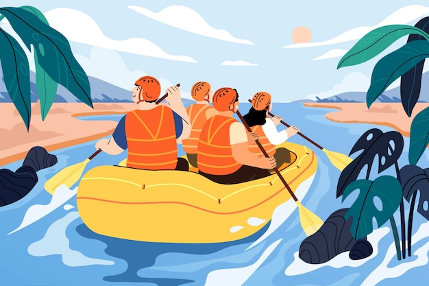 Gratis vector vlakke rafting illustratie