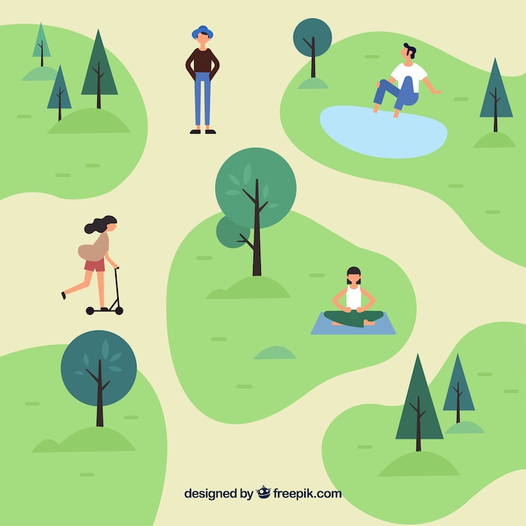 Gratis Vector vlakke scène van mensen die activiteiten in park doen