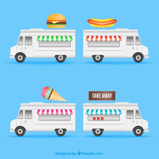 Gratis vector vlakke set van moderne voedselwagens