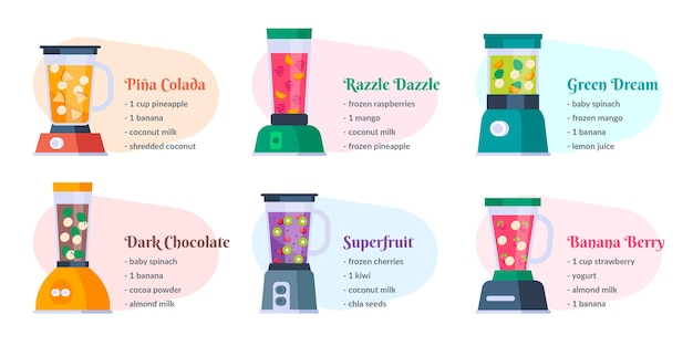 Gratis vector vlakke smoothies in de illustratie van het blenderglas