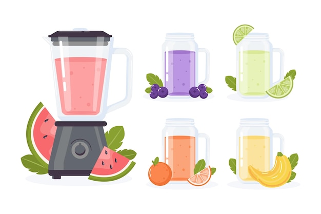 Gratis vector vlakke smoothies in de illustratie van het blenderglas