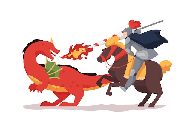 Gratis vector vlakke st. george's day illustratie met ridder en draak