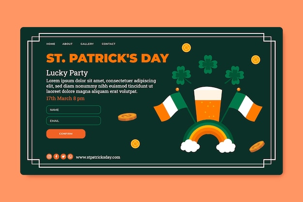 Vlakke st. patrick's day bestemmingspagina sjabloon