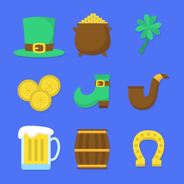 Gratis vector vlakke st. patrick's day elementen pack